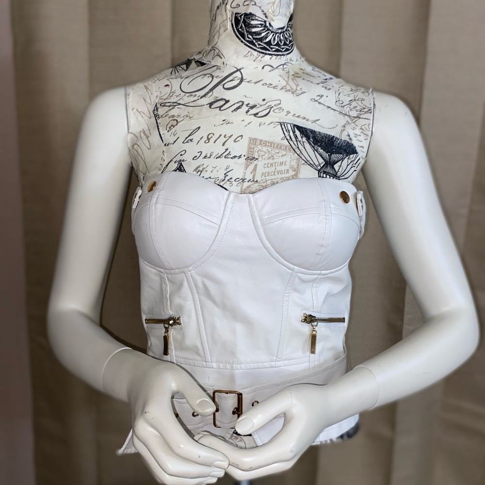 White Corset Top with Zipper Details